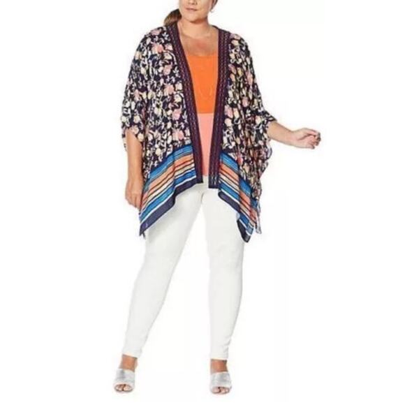 Colleen Lopez Boho Colorful Floral Crochet Lightweight Open Oversized Tunic M L - Picture 2 of 9